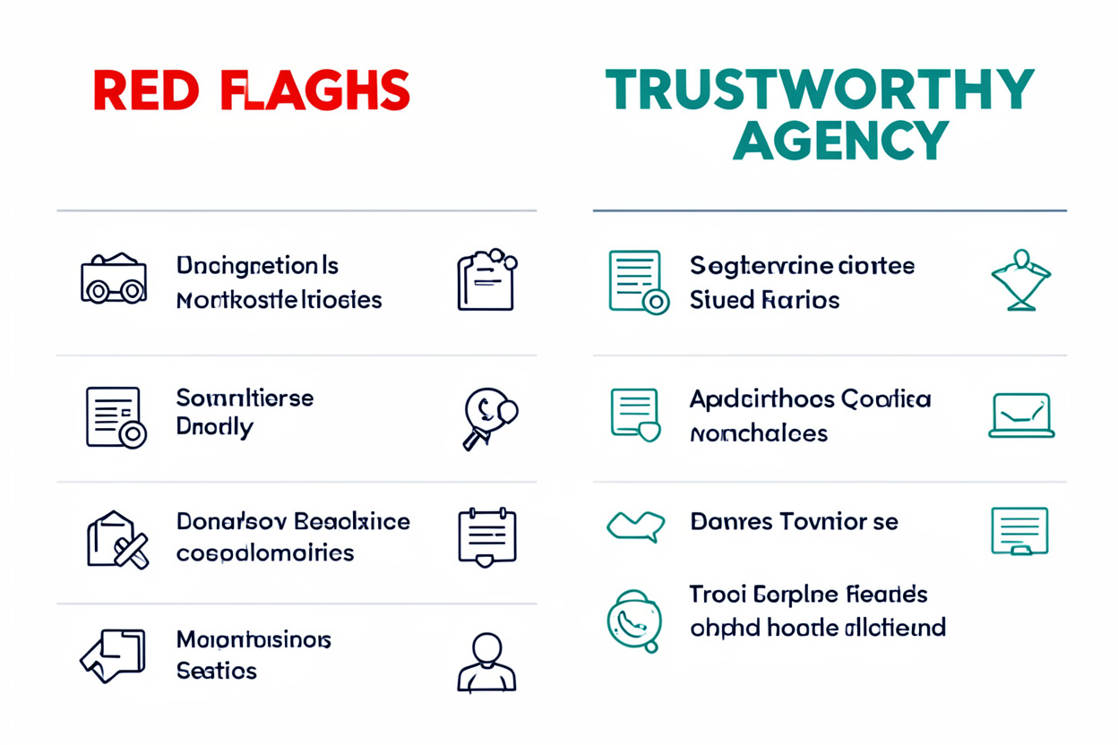 Comparison checklist of red flags to watch for when hiring an SEO agency versus what a trustworthy SEO agency does instead